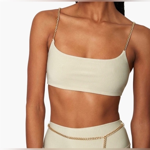 WeWoreWhat x Revolve Chain Cami bra top Gold Hardware Ribbed Khaki Size Medium - Picture 6 of 14